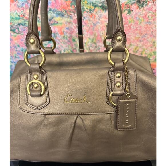GUC Coach F15447 Ashley Satchel in Olive/Bronze Leather - Picture 9 of 13